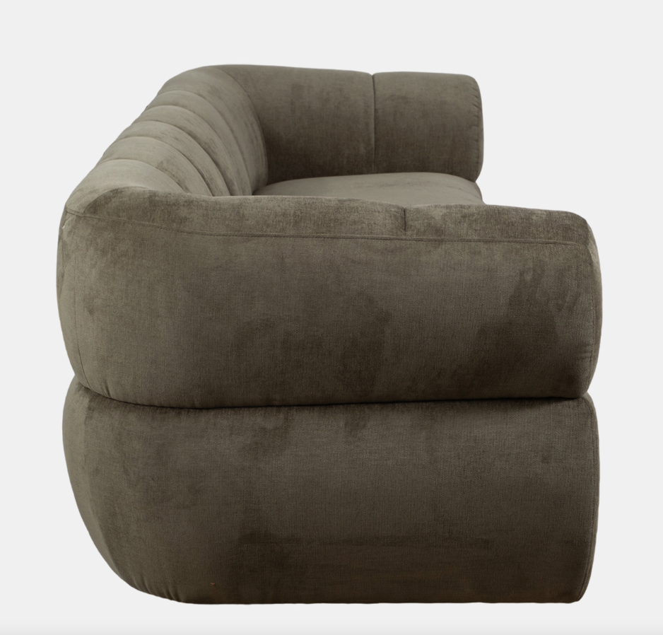 The Rounded Arm Sofa is crafted with a sturdy wood and plywood frame, providing a solid foundation and lasting durability. The non-woven fabric upholstery in a stunning olive green adds a touch of opulence while enhancing the sofa’s plush comfort.