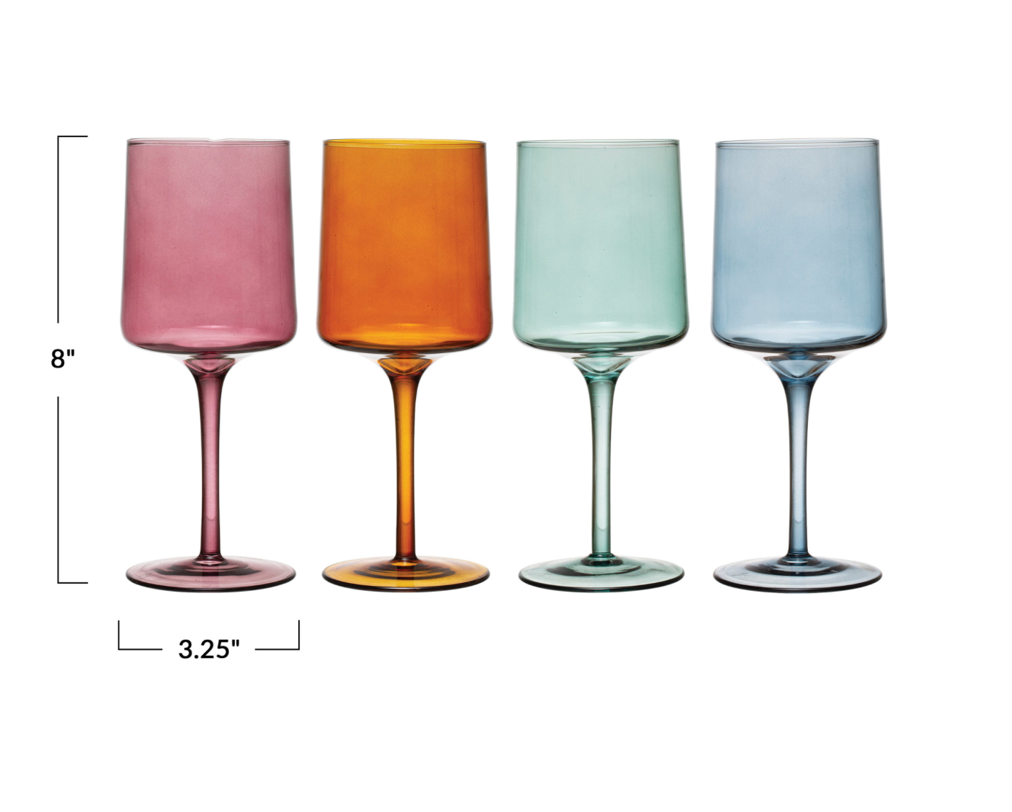 4 Colors available. These wine glasses bring both style and class to any gathering. With beautiful detailing, these stemmed glasses come in 4 stunning colors that effortlessly catch the eye. Whether for enjoying a nice cocktail with friends, or as a glass for a meal with family, these are a must-have.