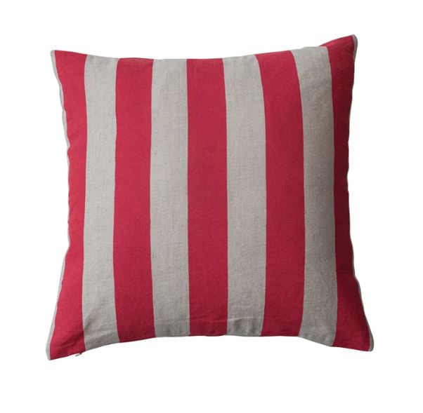 20" Square Cotton & Linen Printed Pillow w/ Stripes, Hot Pink