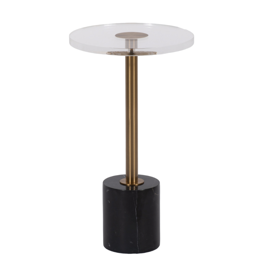 Elevate your living space with the sophisticated elegance of the 21" Elisia Acrylic and Marble Accent Table. This stunning piece blends modern design with timeless materials, featuring a clear acrylic base that offers a contemporary touch, paired with a frosted marble top that exudes luxury. The sleek metal accents provide durability and style, making it a versatile addition to any room.