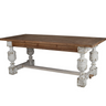 This collection is sure to provide years of dining pleasure with little maintenance required. The farmhouse style lends charm and distinction with beautifully distressed white double pedestal style support and natural wood table top.