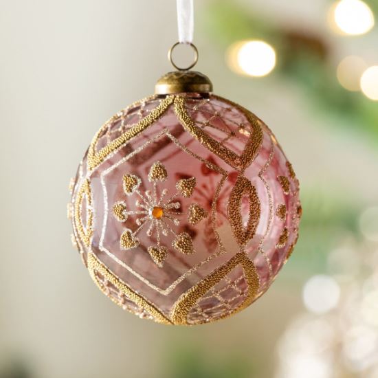 Antique Rose Bead Encrusted Glass Ornament