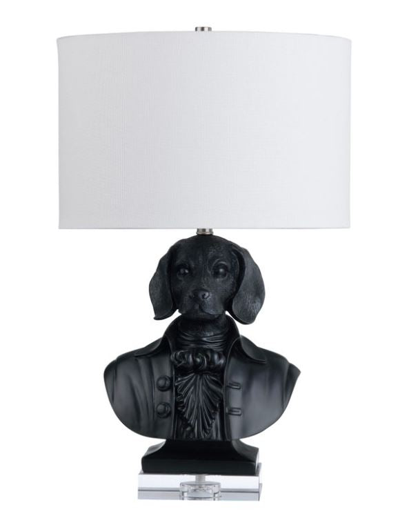 Illuminate your space with a touch of playful elegance with the Beauchamp Whimsical Dog Bust Table Lamp. This unique lamp features a charming dog bust design, adding a whimsical and sophisticated flair to your decor.