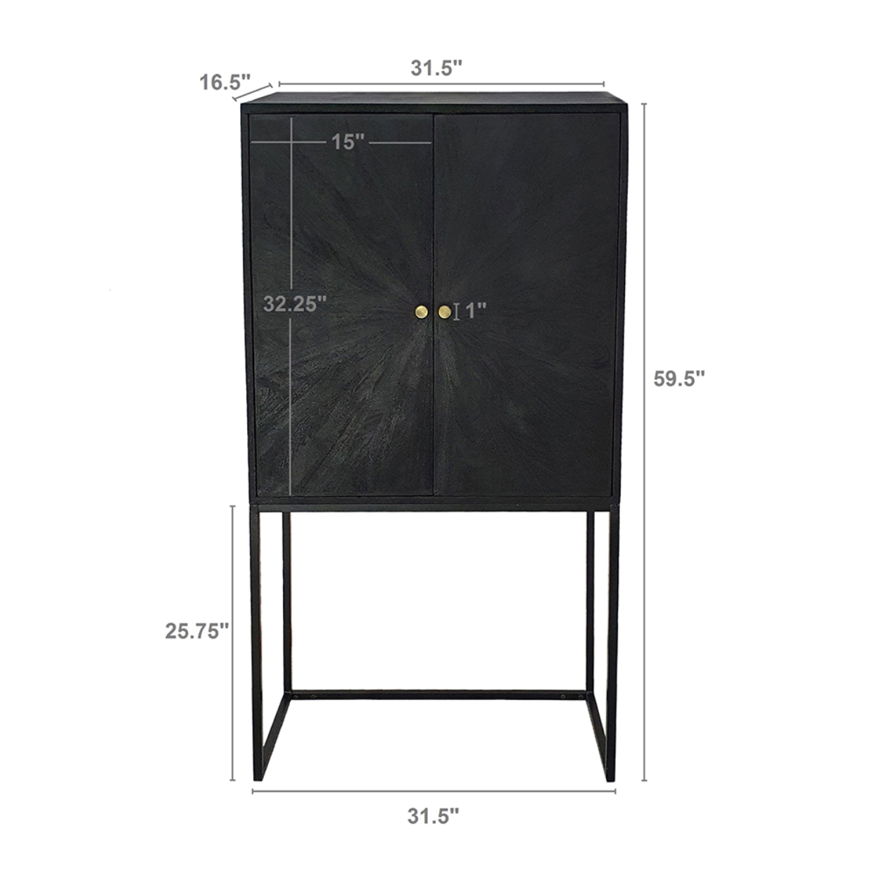 Combining style and function perfectly, this accent cabinet showcases a sleek black color, a thin iron base and two doors. Perfect for storage, but it could also be used as a pedestal to display decorative accents on top. The neutral color also allows this piece to complement a wide variety of interior styles and decors, making for a hassle-free fixture in your living room, bedroom, dining room.