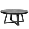 This black coffee table is certain to add character to your space with its rounded surface and uniquely modern overlapping cross-legged frame. Measuring 39D x 18H, it can comfortably hold snacks, magazines, books, decorative accents, and much more. The muted colorway of the tabletop and frame also ensures that the table can complement almost all interior styles.