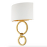 Proving that textural patina can turn up the volume on style, the Bolebrook White Wall Sconce uses the gold leaf finish on its frame to make its impact. The Gesso white finish on its shade draws out the brighter tones on the rings of this gold sconce. The narrow profile of the shade makes the sconce ADA compliant while the bowing form adds gracefulness to the design.