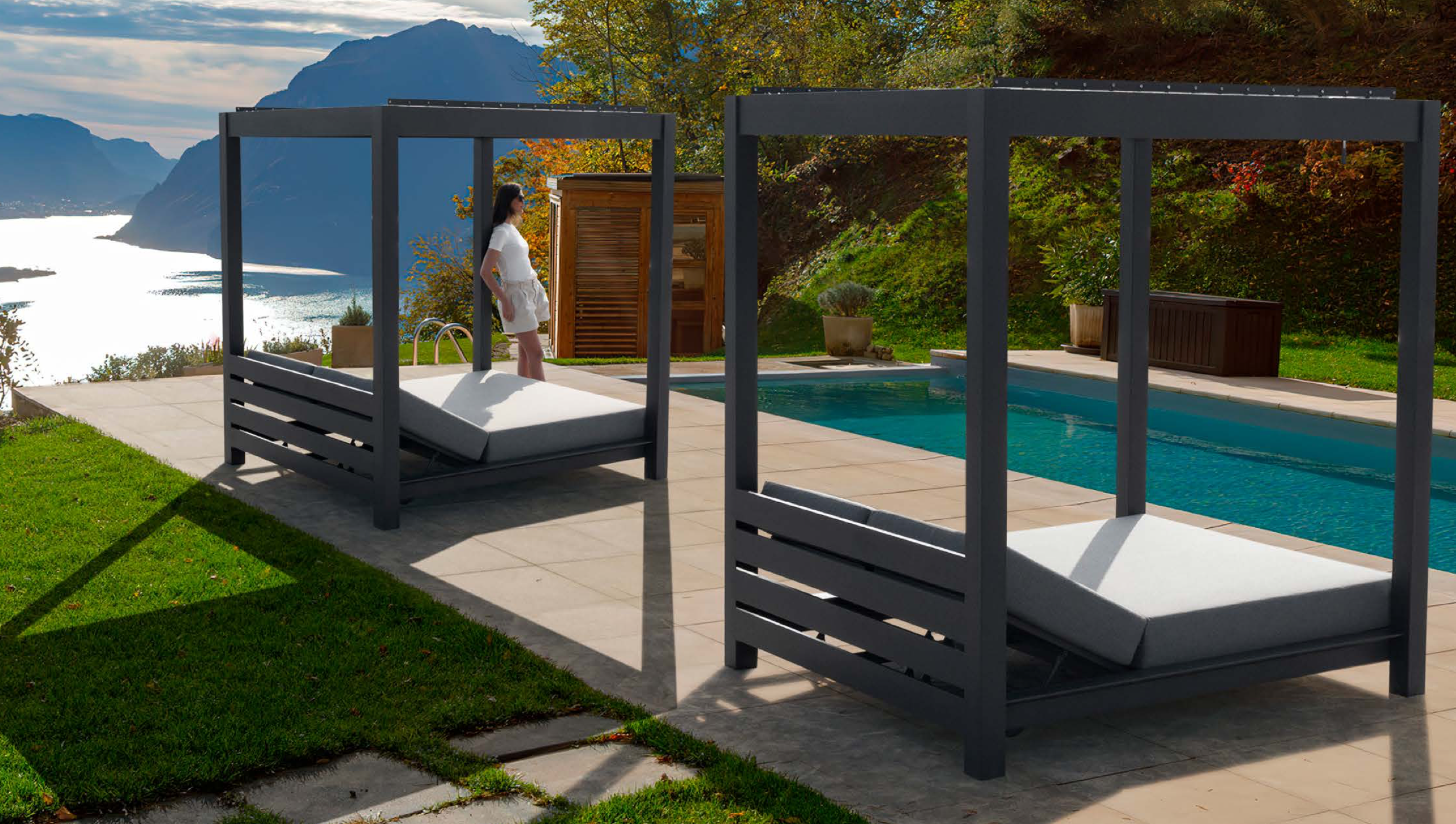 The SKY collection simply started with a nice chaise lounge but...people loved it and since sky has no limits, we’ve added nice seating and a lovely cabana to the family. All structures are made of 100% recyclable aluminum, it looks sturdy, and it is! Well-tailored upholstery is dressed in COUTUREtex all-weather proprietary fabric, now sit back and relax.