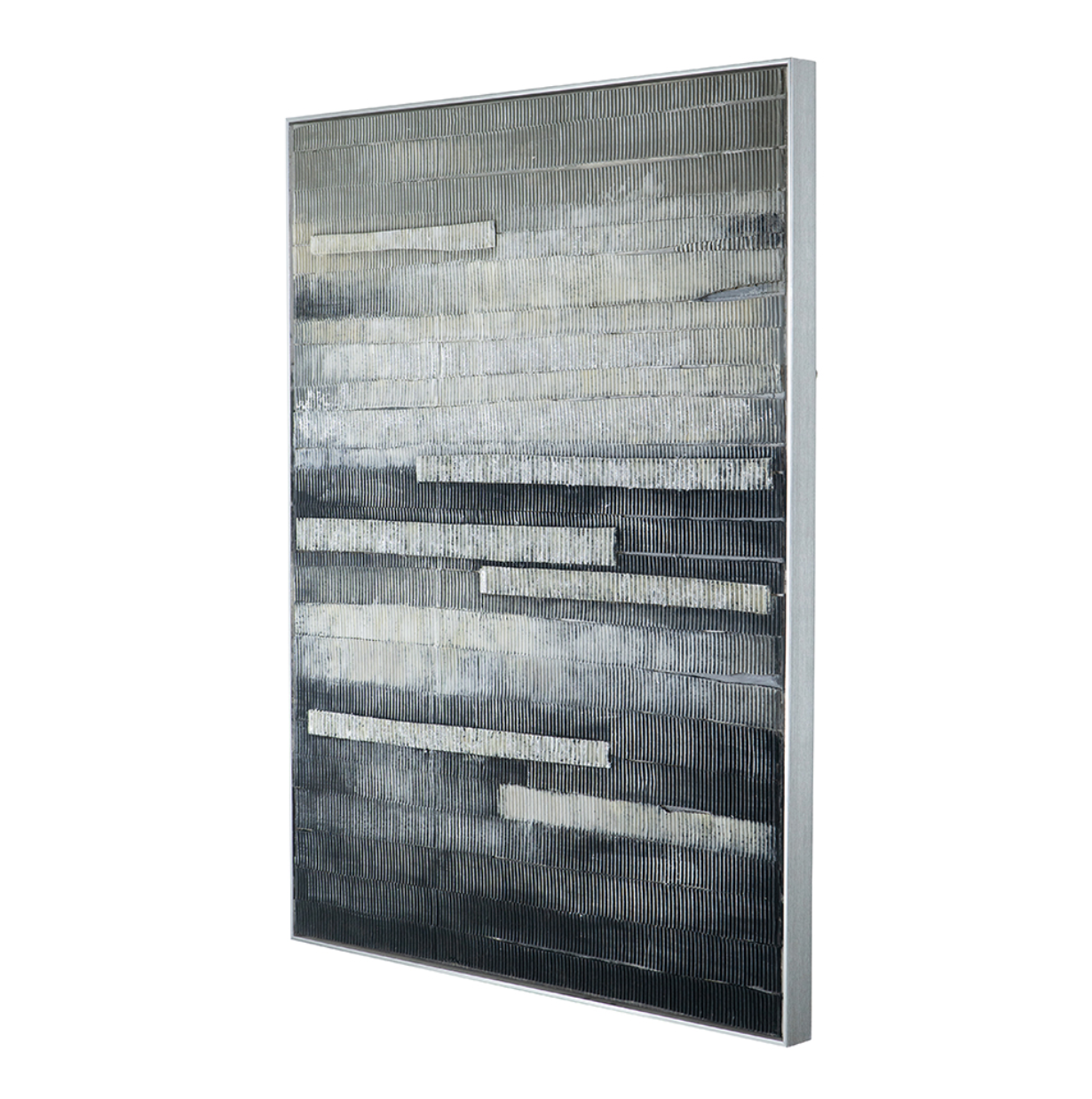 The Camacho framed wall art has strong lines and graphic energy that is the perfect to accent any room. This hand painted oil on canvas is able to be hung vertically or horizontally, and adds texture and dimension with tones of blue-gray, beige, and cream. Create a focal point in your office, living room, or entry and give your home a touch of modern style.