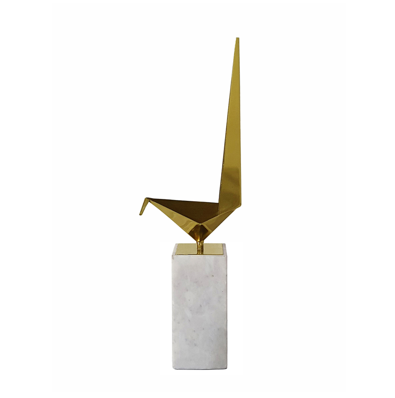 Taking inspiration from the timeless artform of origami, the Close To You Origami Statuary provides a modern spin to the origami artform. The stunning gold bird structured a top of the white marble base allows this statuary to be the perfect addition to a chic styled office or sophisticated living room. Finish the look by pairing the Origami Statuary with its two smaller counter parts.