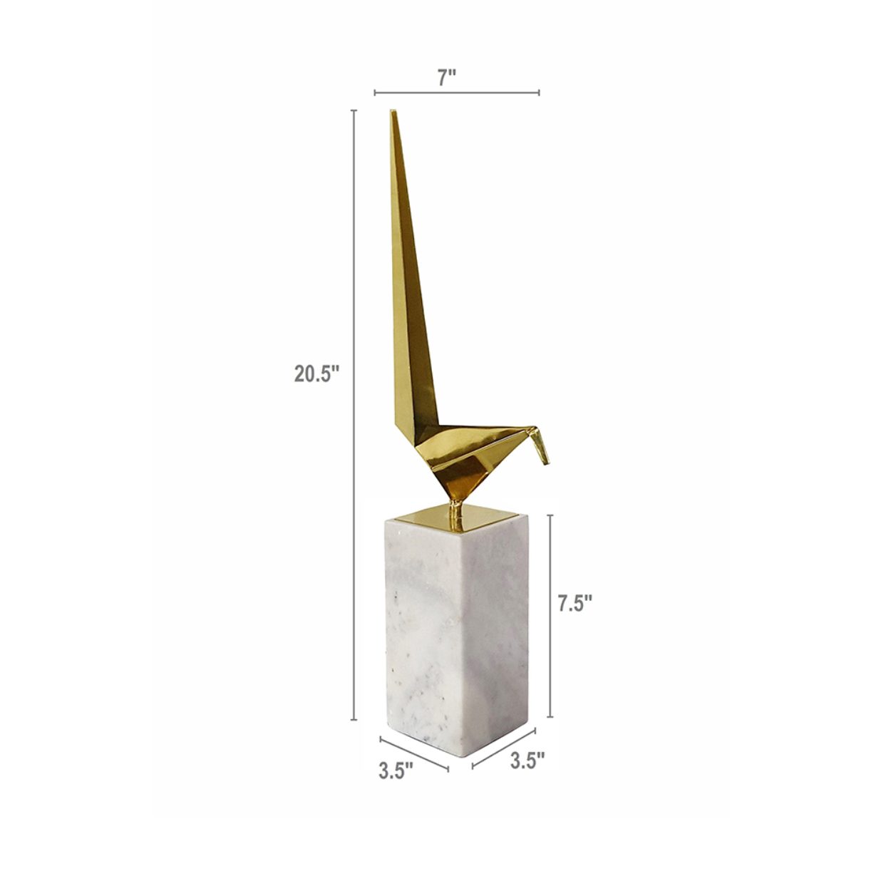 Taking inspiration from the timeless artform of origami, the Close To You Origami Statuary provides a modern spin to the origami artform. The stunning gold bird structured a top of the white marble base allows this statuary to be the perfect addition to a chic styled office or sophisticated living room. Finish the look by pairing the Origami Statuary with its two smaller counter parts.