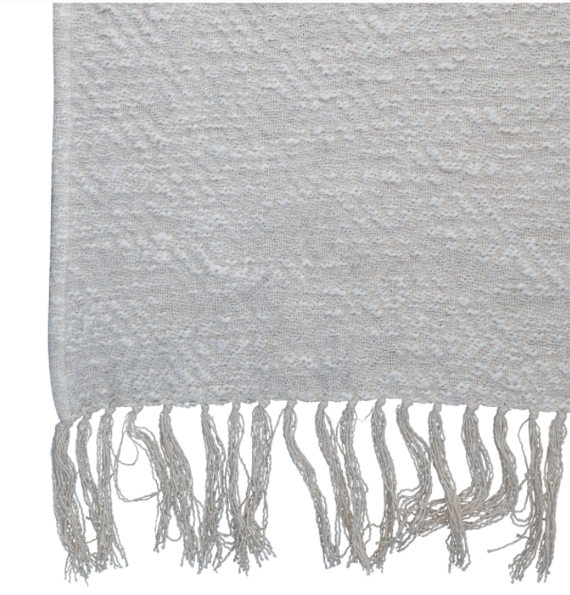 Cotton Throw w/ Silver Metallic Thread & Fringe