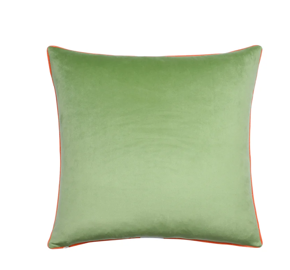 This exquisite 24-inch by 24-inch pillow features a beautiful floral print on one side and luxurious green velvet on the other, offering versatile style and exceptional comfort.