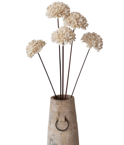 The flower bunch features dried natural sesame flowers that have a cream color and a soft texture, creating a cozy and elegant effect. The flower bunch also has a natural and varied shape and size, creating contrast and balance. The flower bunch is made of sesame flowers. It is easy to clean and maintain. The flower bunch measures 5.5 inches in length, 4 inches in width, and 23.5 inches in height. It contains 5 pieces; each one will vary slightly. The flower bunch is a versatile and stylish piece that can b