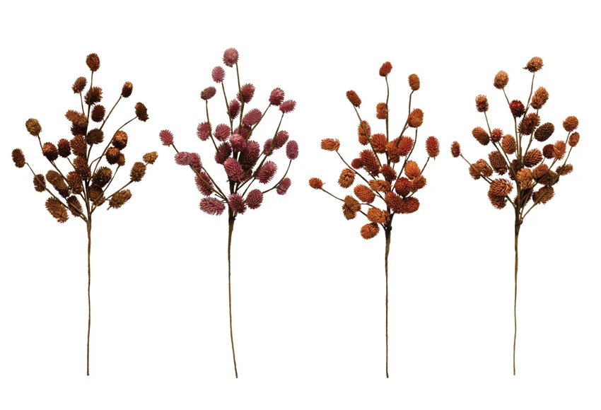 Each pick features beautifully preserved thistle blooms in your choice of four stunning colors, offering a versatile accent for floral displays, wreaths, and home decor. The natural texture and delicate detail of the thistle add a rustic yet refined charm to any setting. Ideal for creating eye-catching centerpieces or adding a unique element to your seasonal decor, this dried thistle pick provides timeless beauty and lasting appeal.