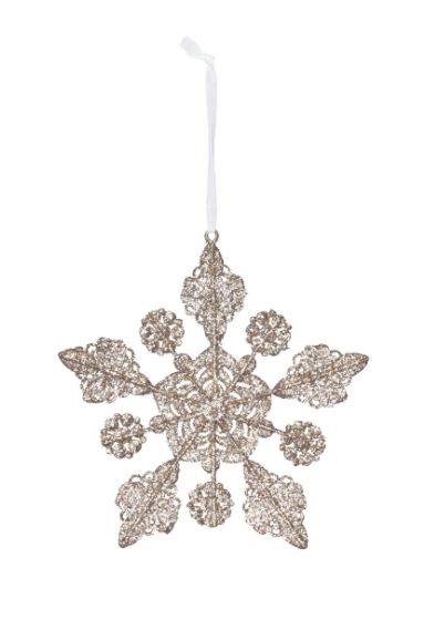 If you are dreaming of a glamorous holiday, you must have our Embellished Gem Ornament. This dazzling bauble is designed in a snowflake motif, its hand placed gems and champagne glitter sparkling brighter than the star atop the tree.