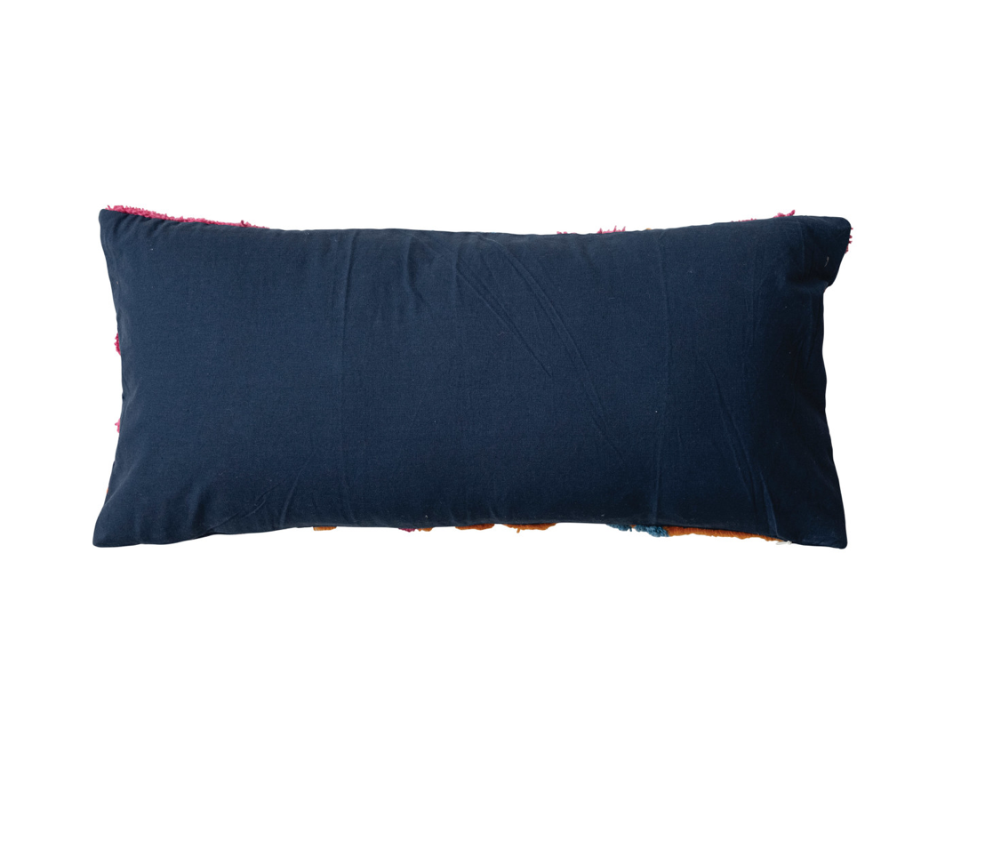 This embroidered fabric indoor/outdoor lumbar pillow features a vibrant and textured design with botanicals and tufting details. The pillow is a cozy addition to any space, adding charm and warmth. The multi-colored embroidered fabric gives it a vibrant and textured look, while the botanical design with tufting details adds personality and beauty. 