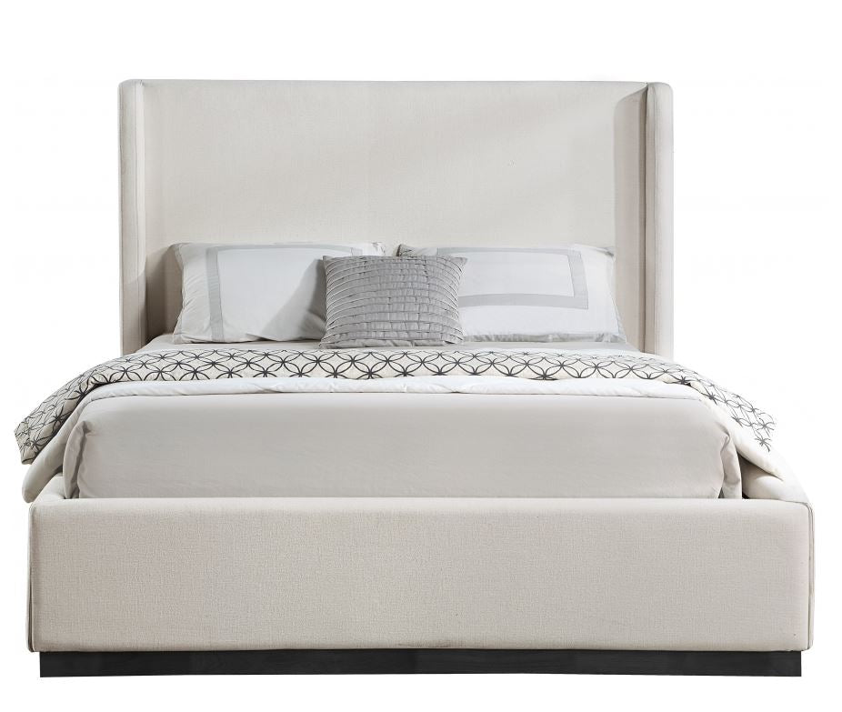 Unwind and relax as the cares of the day drift away from the confines of this Flynn linen textured fabric bed. An artfully designed bedroom masterpiece, this queen-sized bed offers a winged headboard that's extra tall to make a bold impression in your bedroom sanctuary. 