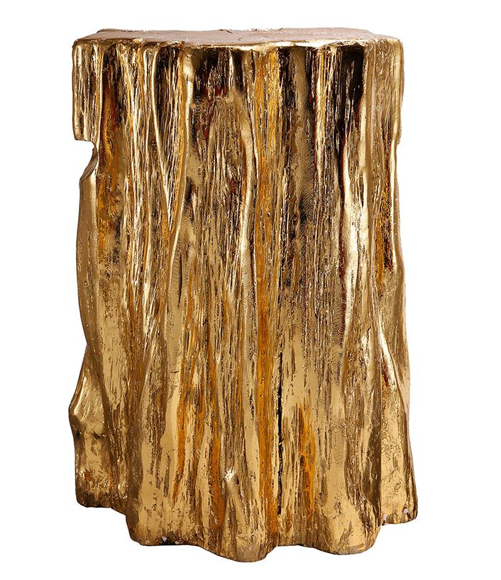 The Golden Tree Trunk Stool features the natural texture of real wood in a bright, modern gold finish for a chic look. Feature this piece in a modern living room, eclectically-decorated office, or a master bedroom for a gleaming accent piece. with its durable construction, this stool makes a stunning, versatile addition to any home.