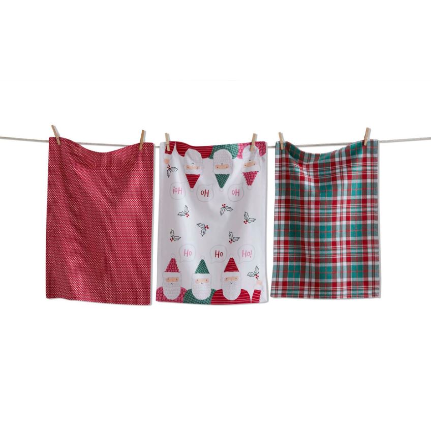 Each dishtowel features a jolly Santa design paired with a cheerful "Ho Ho Ho" message, adding a touch of whimsy to your kitchen. Made from high-quality, absorbent fabric, these dishtowels are both practical and delightful, perfect for handling kitchen tasks or brightening up your holiday decor. Choose your favorite style to enhance your seasonal celebrations or gift them to loved ones for a touch of festive fun.