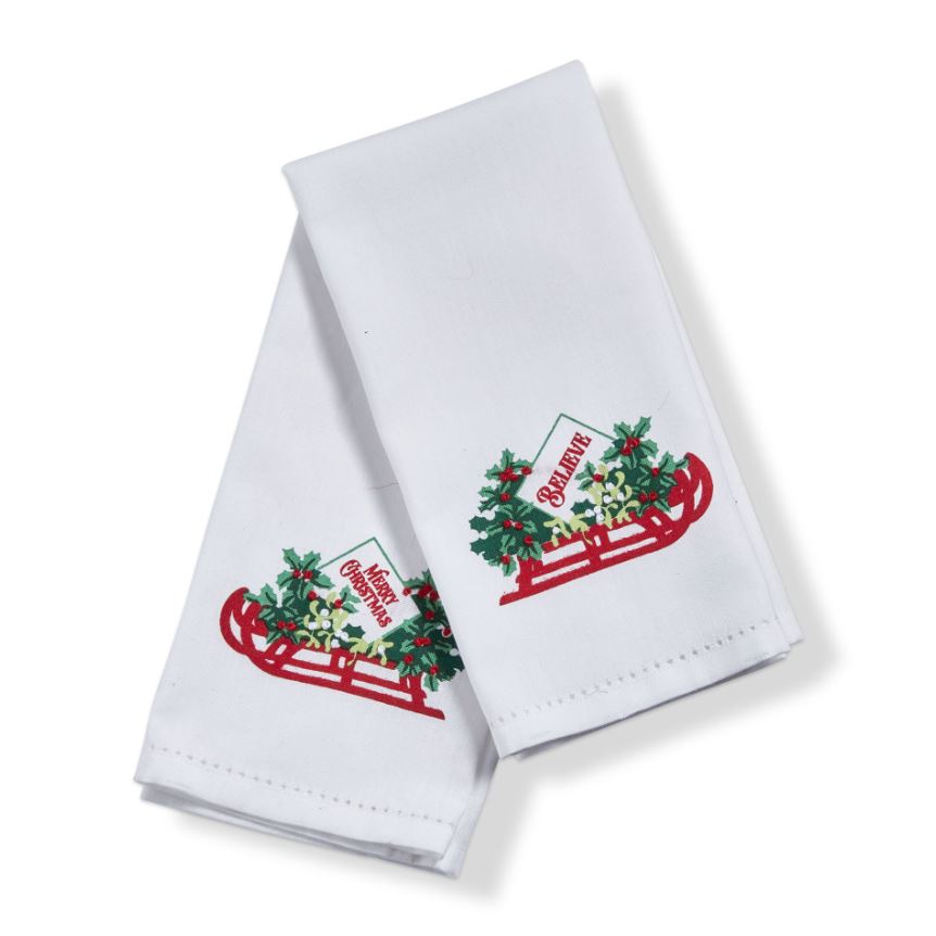 Host guests in style. featuring festive machine embroidered cross stitch sentiments, this guest towel set is sure to make the homey statement for the holiday season. Set includes:1 each of 2 cross stitch embroidered guest towels.