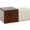 The Ivory &amp; Walnut Two-Piece Ottoman offers versatile style and functionality, featuring a plush ivory cushion paired with a rich walnut rolling wood bridge on hidden casters. Perfect for additional seating or as a mobile surface, this piece effortlessly blends modern design with practicality.