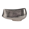 A sleek silver metallic vase with an elegant silhouette, crafted from aluminum, with a 14-inch width and a shiny finish.