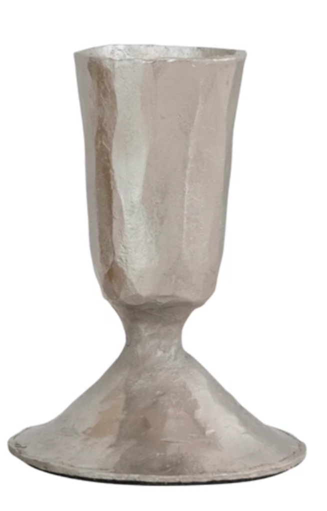 Silver metallic goblet shape candle holder 