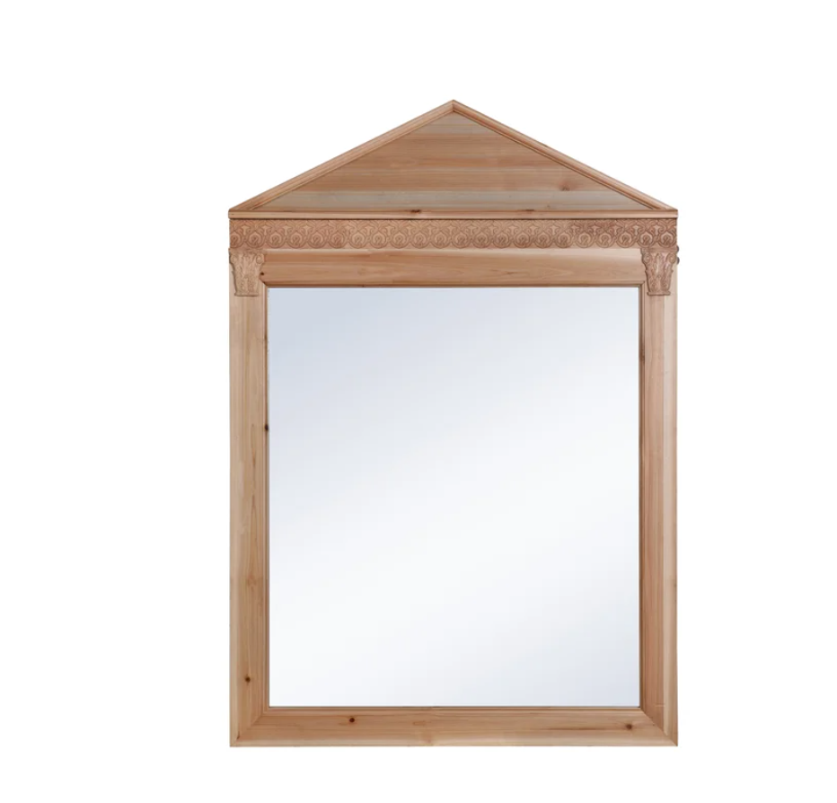 Enhance your living space with the timeless elegance of the DANN FOLEY LIFESTYLE Natural Wood Framed Mirror. Measuring 38 inches in width, 54 inches in height, and 2 inches in depth, this exquisite mirror is the perfect blend of form and function.