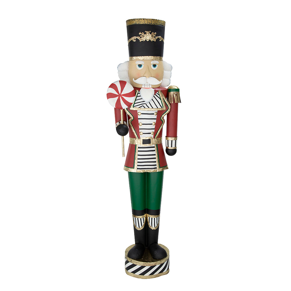 Make a bold statement this holiday season with our 24.5x15.5x84.5" Nutcracker. This towering decoration features intricate detailing and vibrant colors, capturing the classic charm of festive traditions.