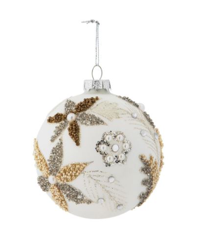 This stunning ornament features a delicate design of shimmering pearls and intricate feather patterns, beautifully merging sophistication with a whimsical charm. The lustrous finish reflects the light, creating a warm glow that enhances your Christmas tree or festive display. Perfect for adding a unique accent to your seasonal decorations, this glass ball ornament is a timeless piece that will be cherished for years to come, making your celebrations even more magical.