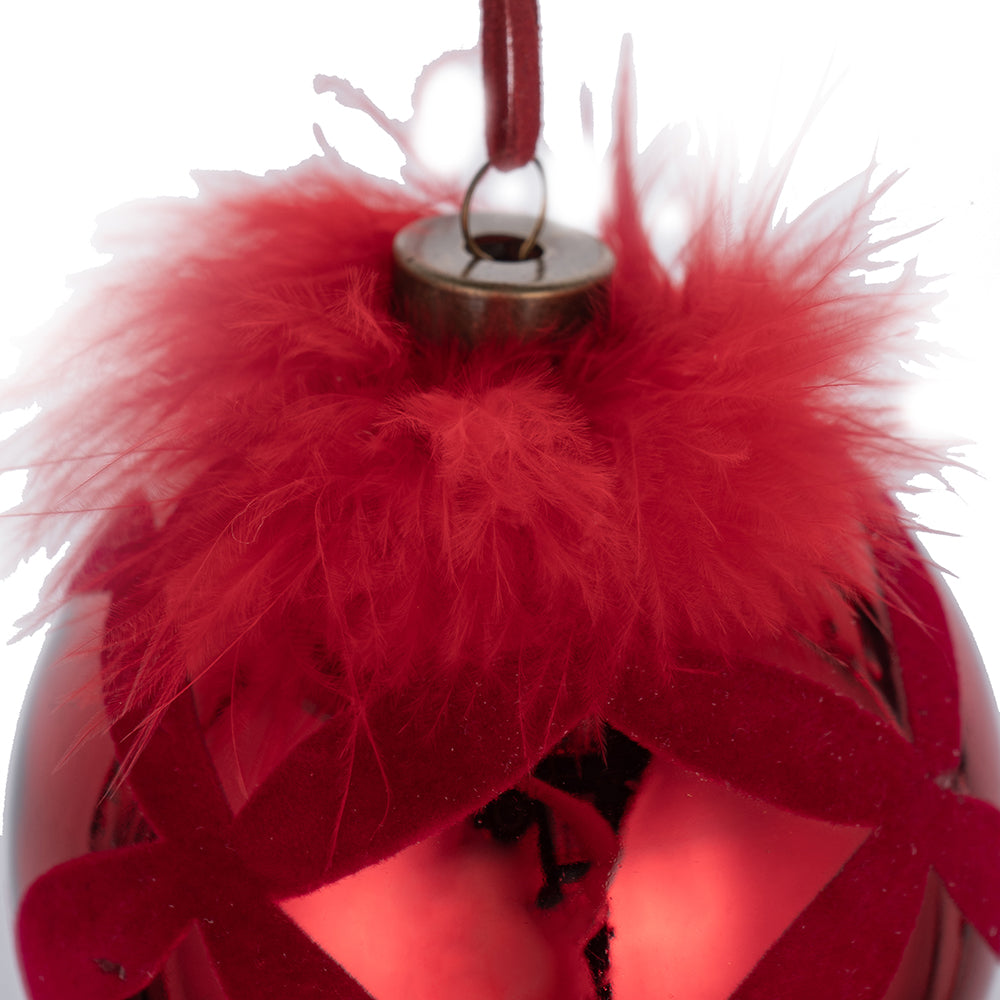 Add a touch of elegance to your holiday decor with our Red Glass Christmas Ball Ornament adorned with feathers. This stunning ornament features a rich red hue with a glossy finish, beautifully complemented by delicate, soft feathers that create a luxurious look.