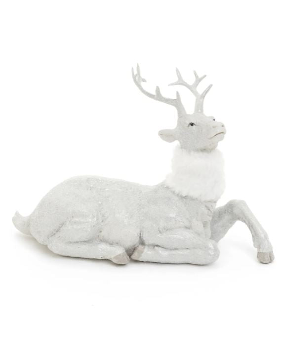 Resin Deer Sit, Silver/White