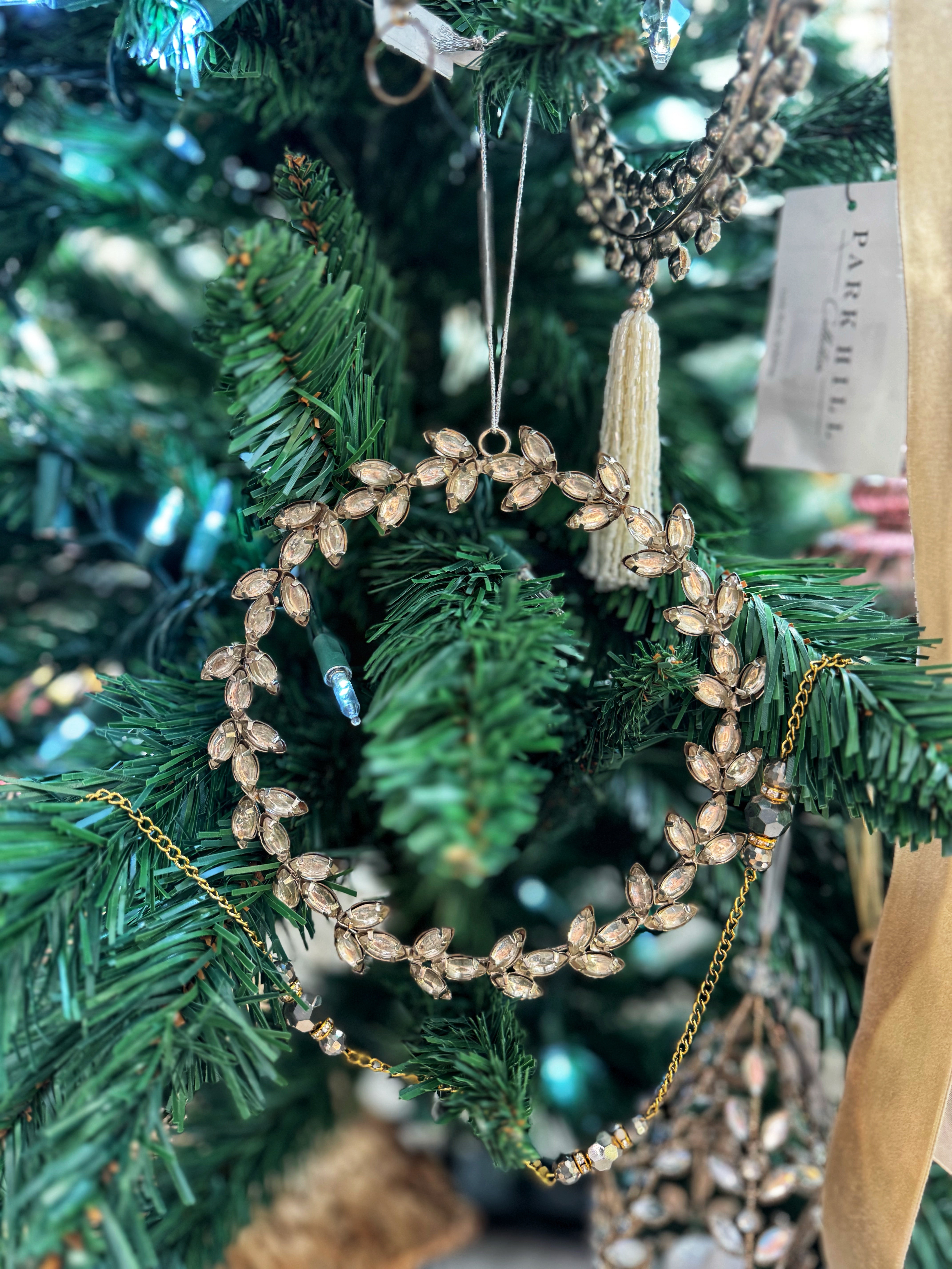 3 Assorted Styles. These vintage-inspired Rhinestone Wreath Ornaments will bring a certain nostalgia to your holiday decorating and add a shimmer to your Christmas tree. Comes in 3 assorted styles.