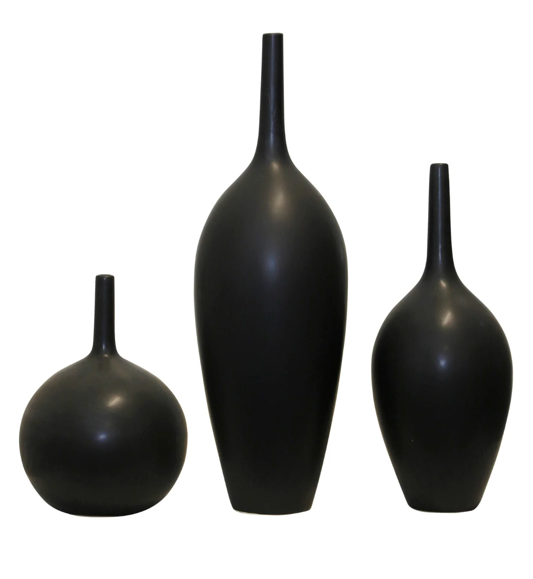 Porter Vases Set of 3 | Black Finish on Ceramic