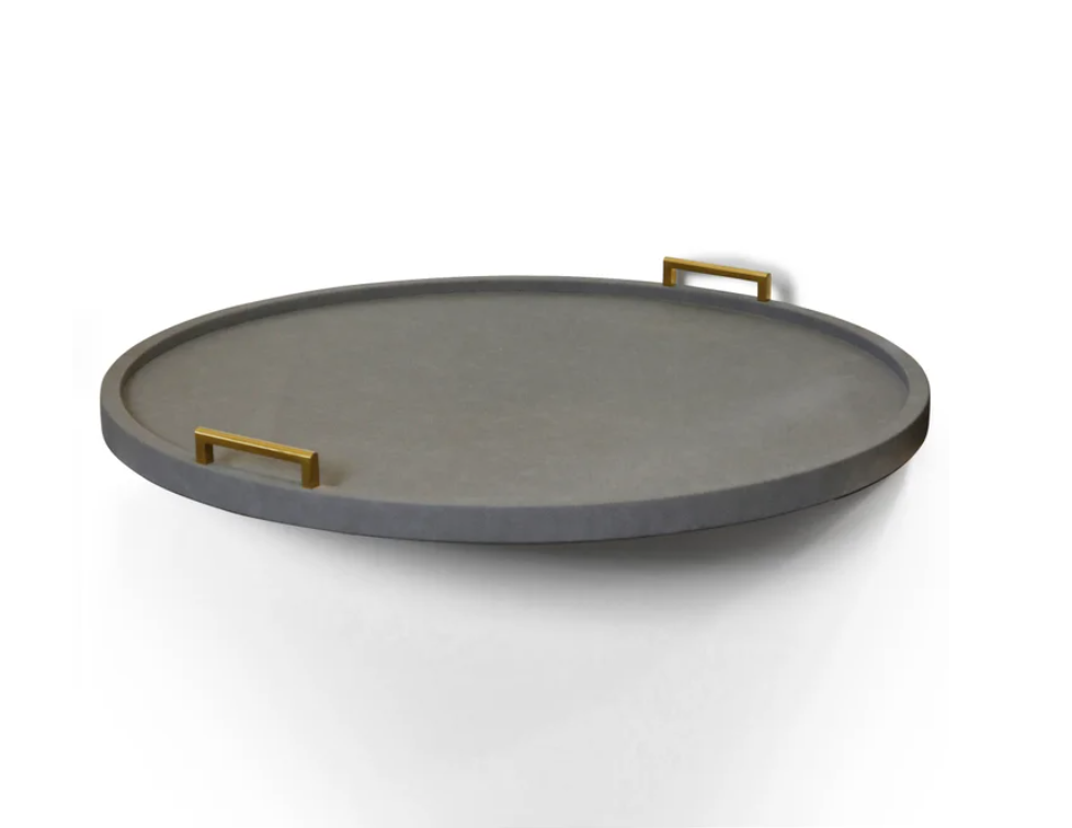 Dann Foley Lifestyle | Shagreen Tray | Charcoal Faux Leather And Gold Metal Handles | 34in Ht