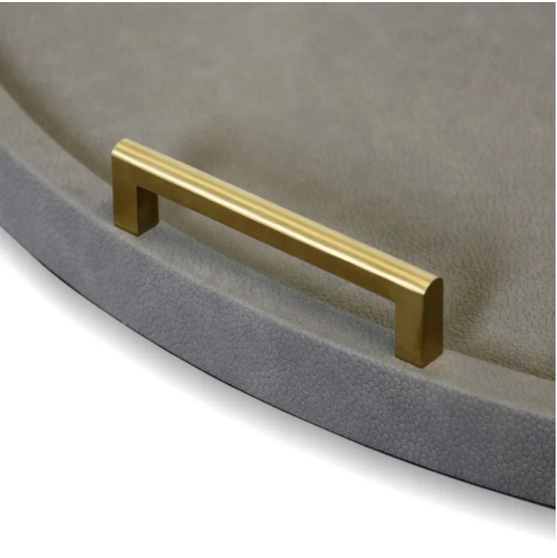 Dann Foley Lifestyle | Shagreen Tray | Charcoal Faux Leather And Gold Metal Handles | 34in Ht