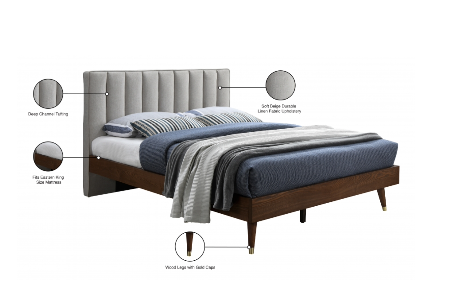 Vance Mid-Century Modern Linen Textured Bed