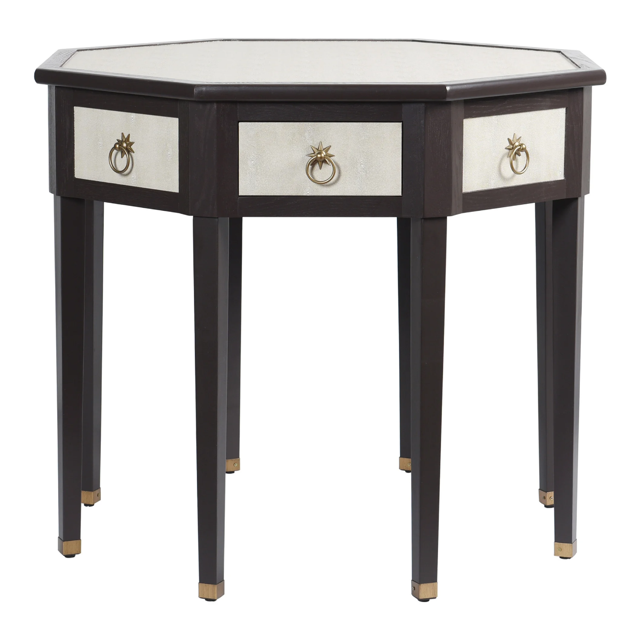 DANN FOLEY LIFESTYLE| Center Table | Ivory Faux Shagreen and Black Veneer Finish | 42in x 42in x 34in