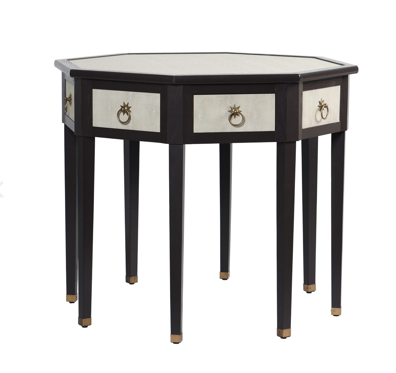 DANN FOLEY LIFESTYLE| Center Table | Ivory Faux Shagreen and Black Veneer Finish | 42in x 42in x 34in