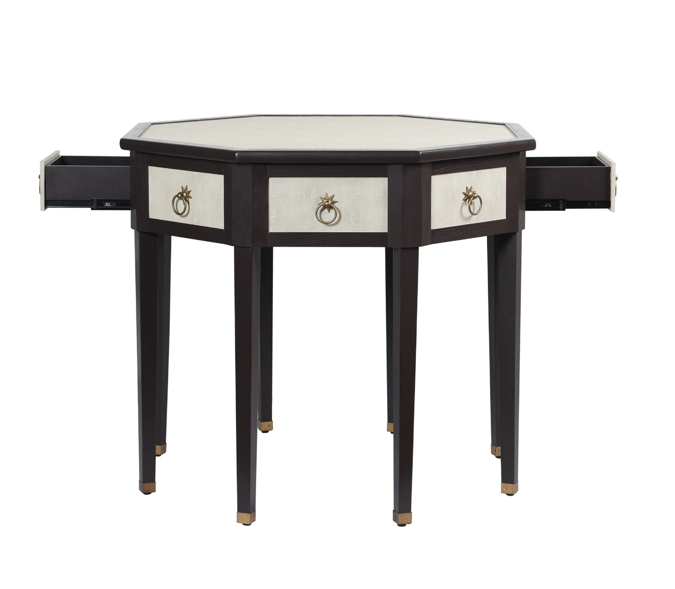 DANN FOLEY LIFESTYLE| Center Table | Ivory Faux Shagreen and Black Veneer Finish | 42in x 42in x 34in