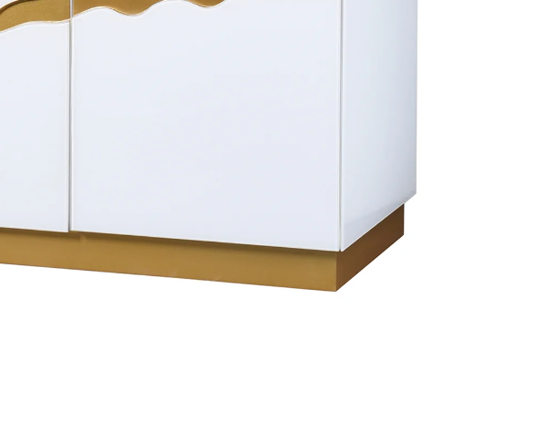 LAVA SIDEBOARD | 4 Doors Covered in Pure White Beleveled Glass with Gold Accenting on Door Panels