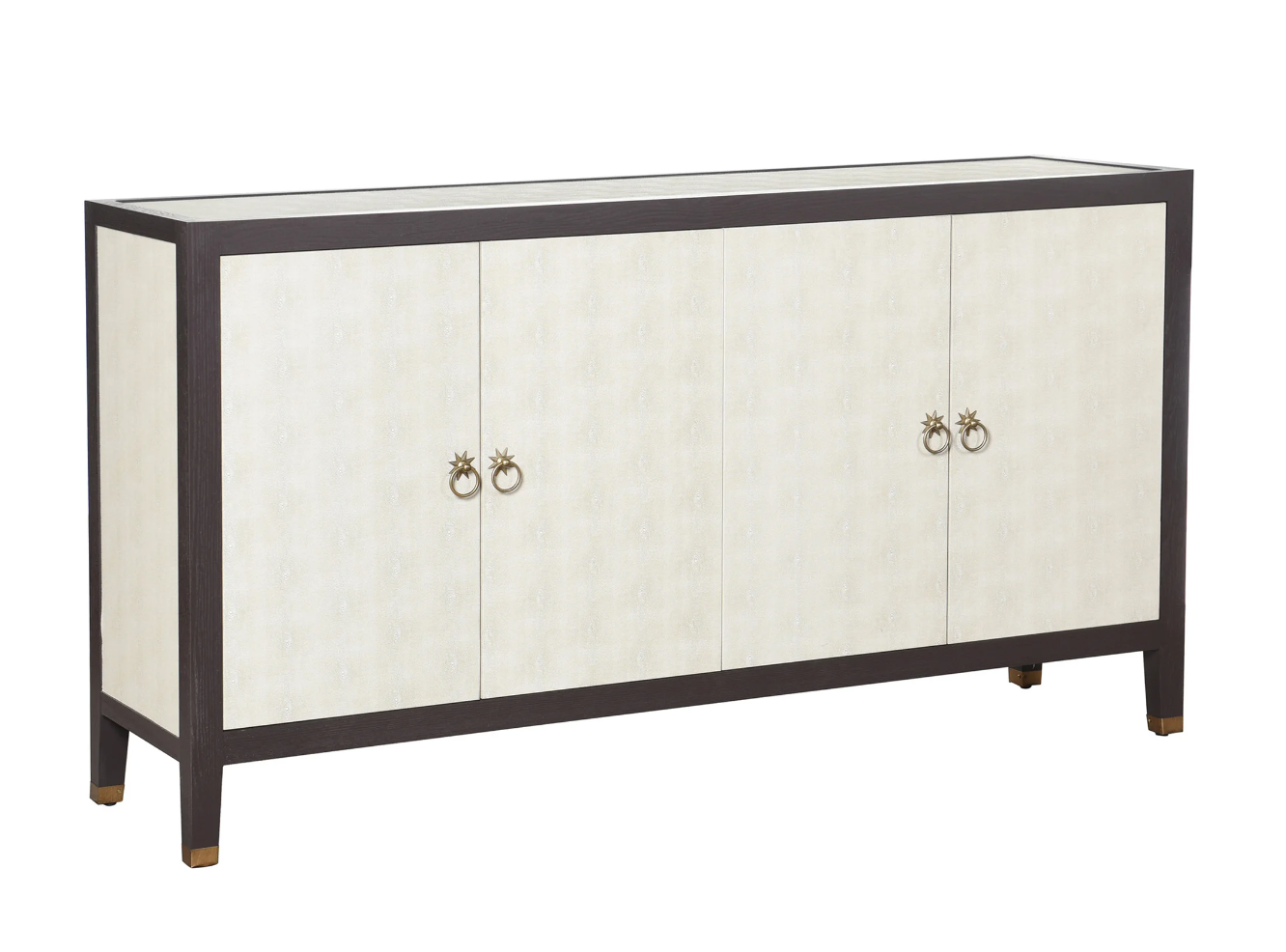 DANN FOLEY LIFESTYLE| 4 Door Sideboard| Ivory Faux Shagreen and Black Veneer Finish|70in x 18in x 38in