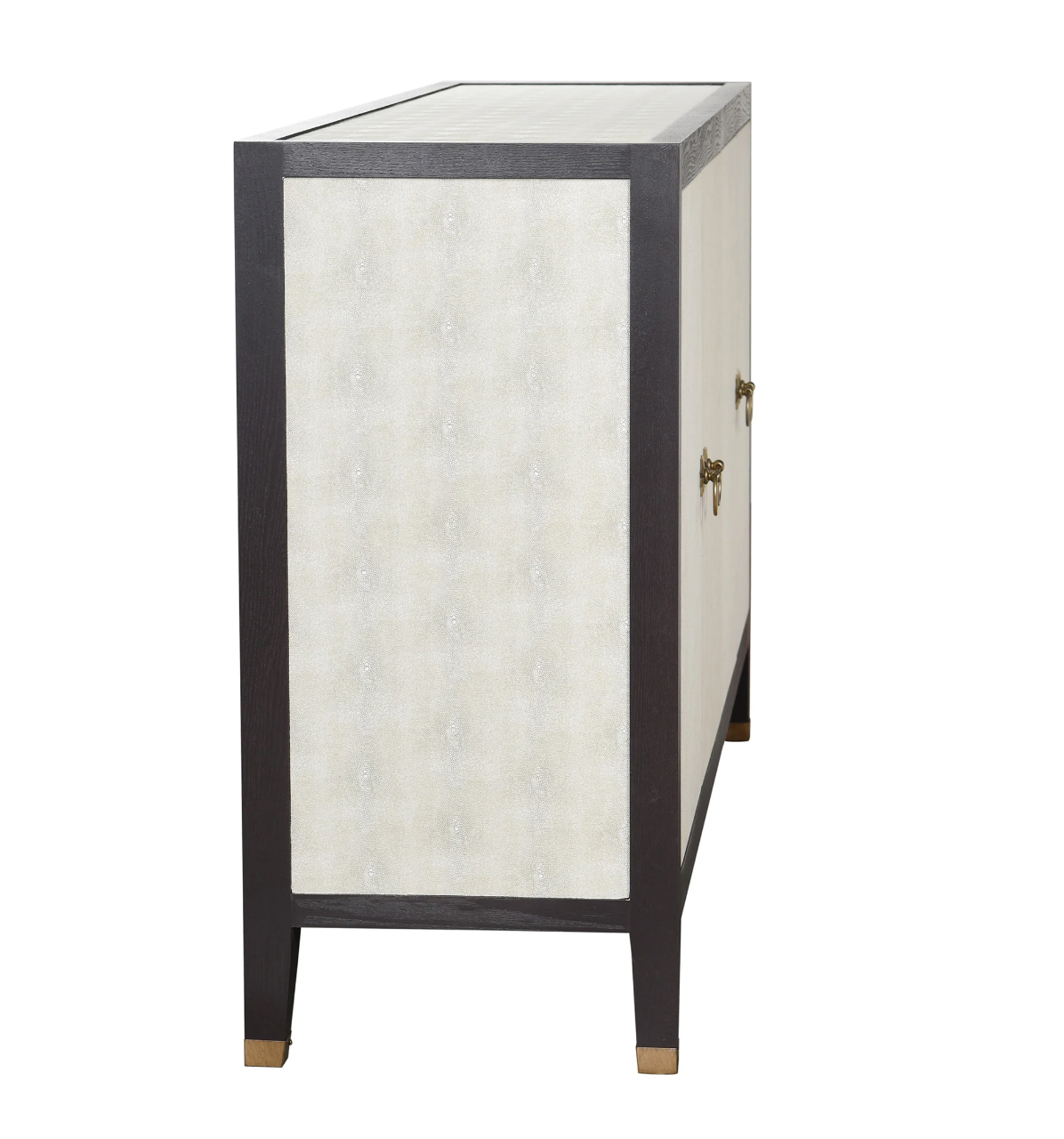 DANN FOLEY LIFESTYLE| 4 Door Sideboard| Ivory Faux Shagreen and Black Veneer Finish|70in x 18in x 38in