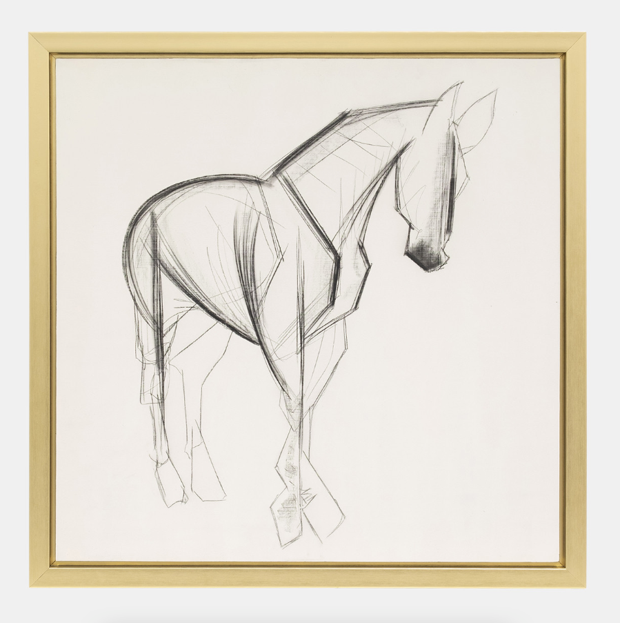 Hand Painted Elegant Horse Sketch, Blk/Wht 47x47