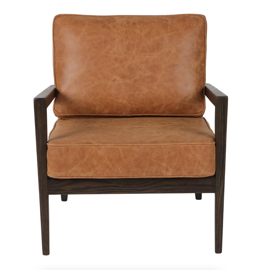 32" SANDERS SUEDE WOOD ACCENT CHAIR, BROWN