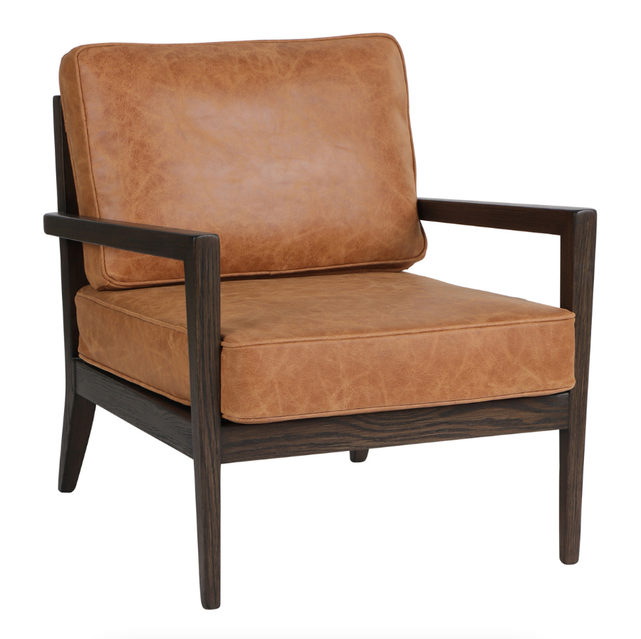 32" SANDERS SUEDE WOOD ACCENT CHAIR, BROWN