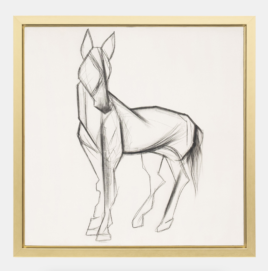 Hand Painted Elegant Horse Sketch, Blk/Wht 47x47