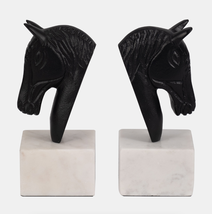 Metal, S/2 Horse Head Bookends, White/black