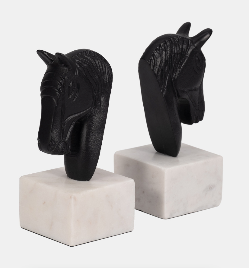 Metal, S/2 Horse Head Bookends, White/black