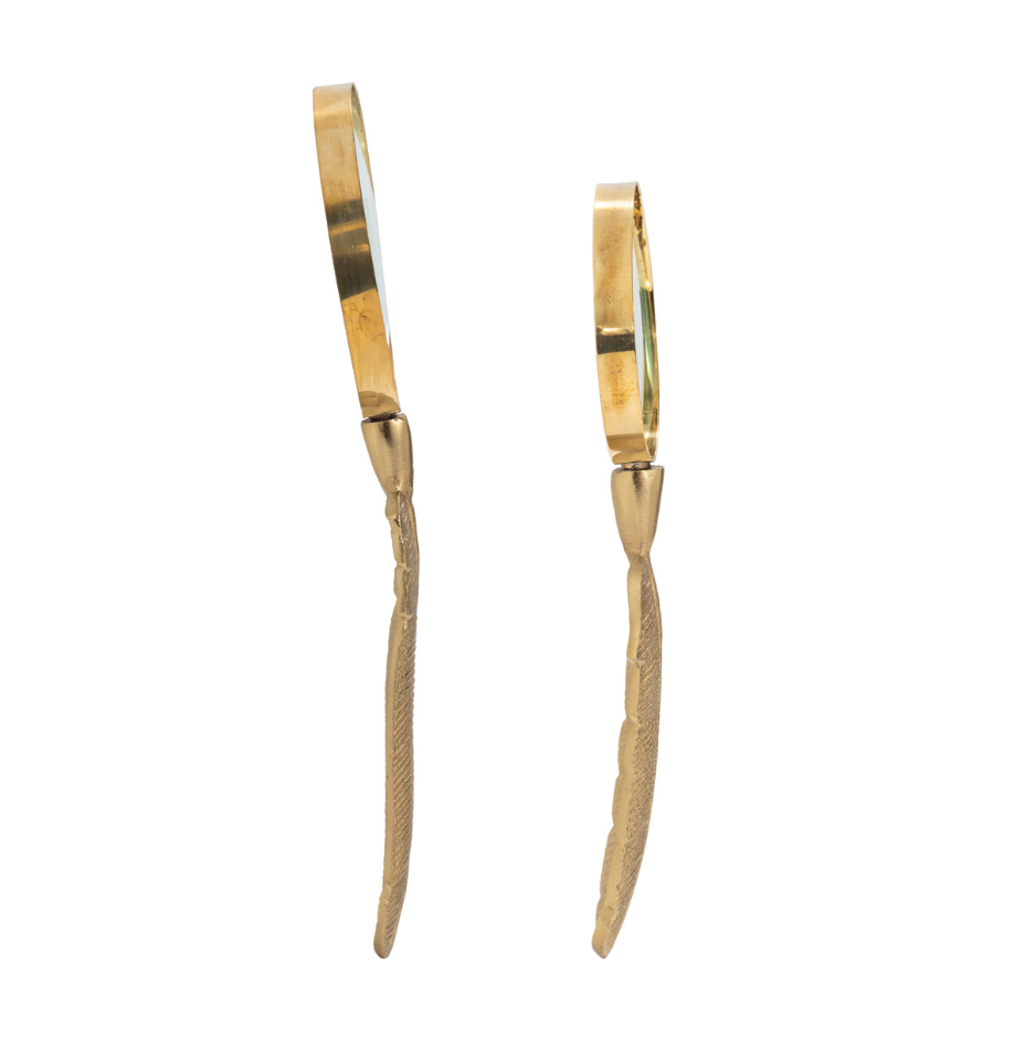 S/2 8/10" BUFORD FEATHER MAGNIFYERS, GOLD